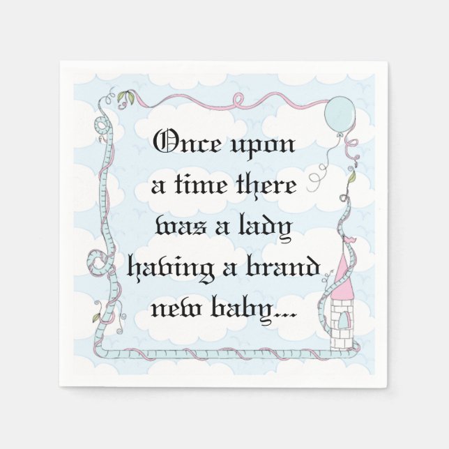 Baby Shower Standard Cocktail Napkin Castle Pk/Bl (Front)