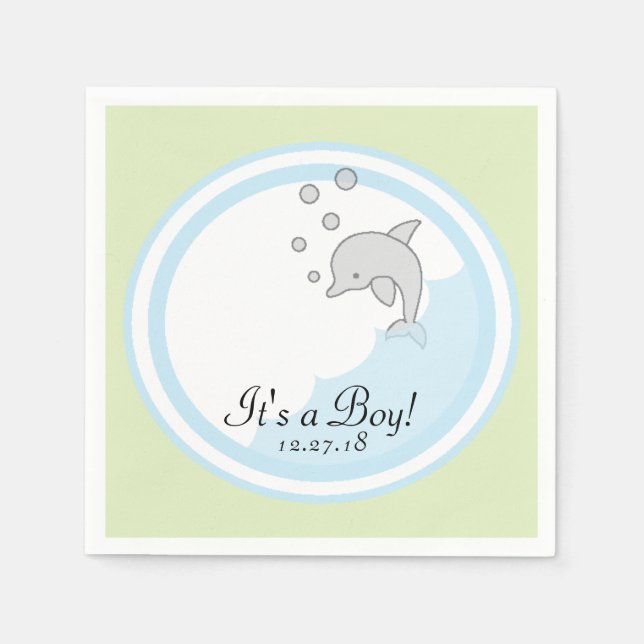 Baby Shower Standard Cocktail Napkin Dolphin Bl/Gr (Front)