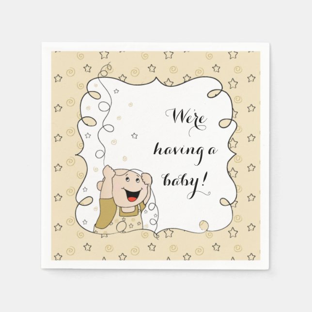 Baby Shower Standard Cocktail Napkin Gold/Bk Baby (Front)