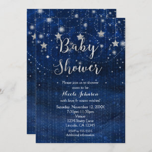 Baby Shower Starry Night Blue & Silver Invitation
