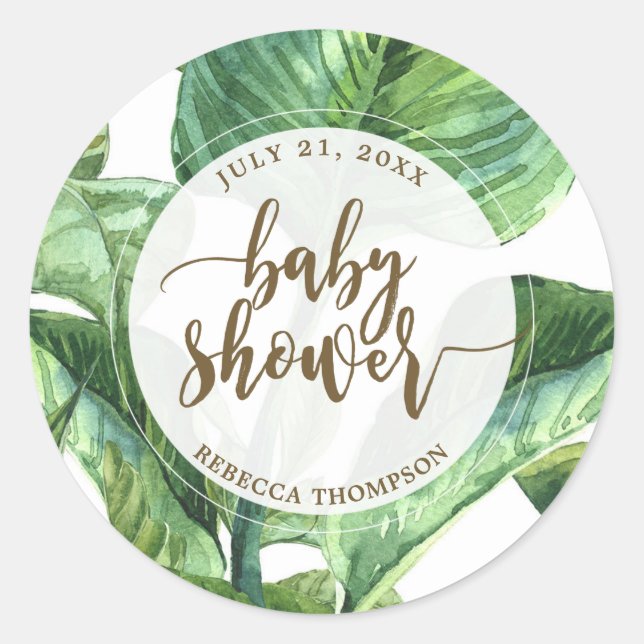 baby shower sticker palm leaves tropical (Front)