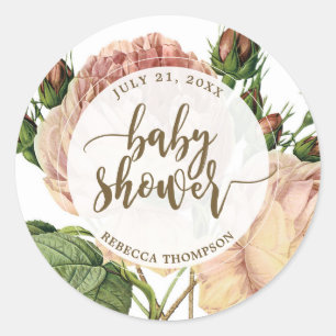 baby shower sticker pink rose floral