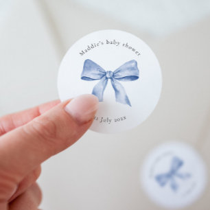 Baby Shower Sticker Template with Blue Bow