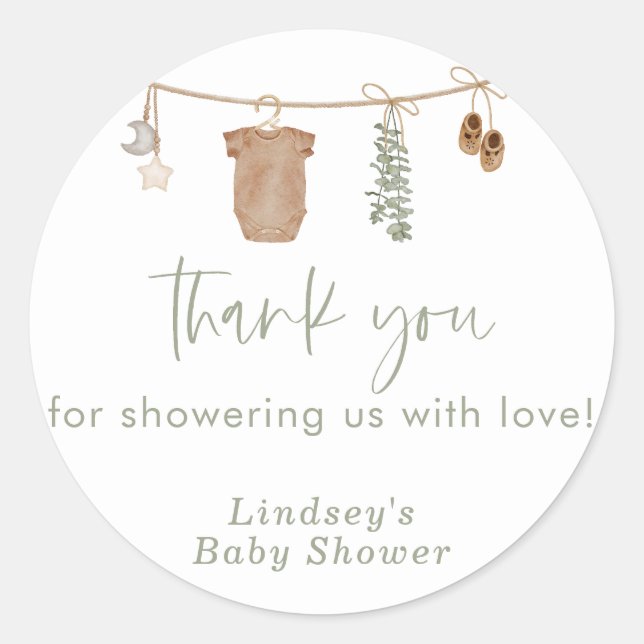 Baby Shower Stickers, Sage Green Baby Shower Favou Classic Round Sticker (Front)