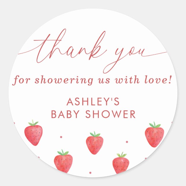 Baby Shower Stickers, Strawberry Baby Shower Favou Classic Round Sticker (Front)