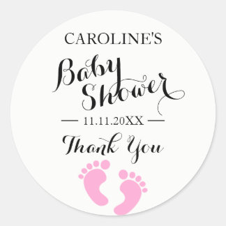 Baby Shower Stickers White Baby Feet Pink GIRL