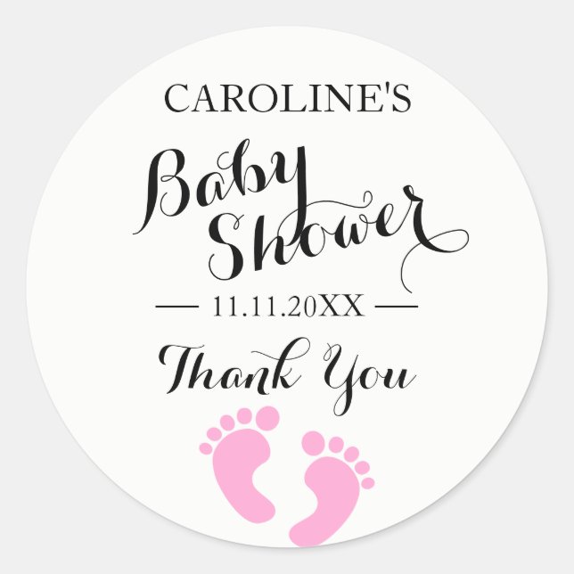 Baby Shower Stickers White Baby Feet Pink GIRL (Front)