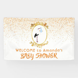 Baby Shower stork boy gold monogram Banner