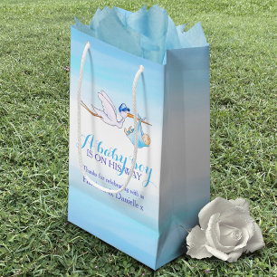 Baby Shower stork delivery baby boy art plate Small Gift Bag