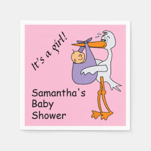Baby Shower Stork Its a Girl Personalised Napkins