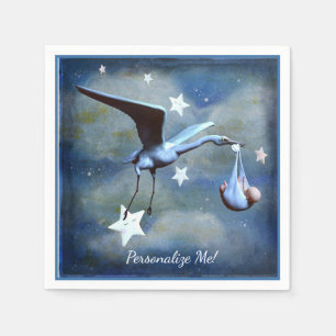 Baby Shower Stork & Newborn Blue Boy Personalised Napkin