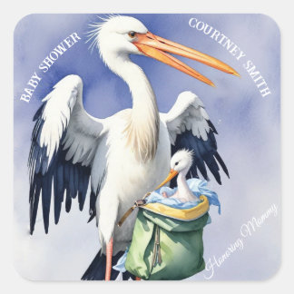 BABY SHOWER. stork with a bag Square Sticker