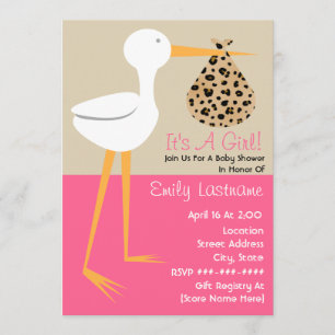 Baby Shower - Stork With Leopard Print Bundle Invitation