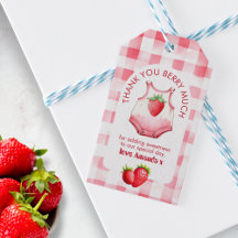Baby Shower Strawberry Gingham Cute Thankyou Favou