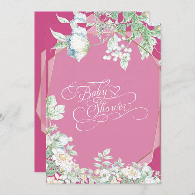 Baby Shower | Strawberry Pink  Wildflowers Berries Invitation (Front/Back)