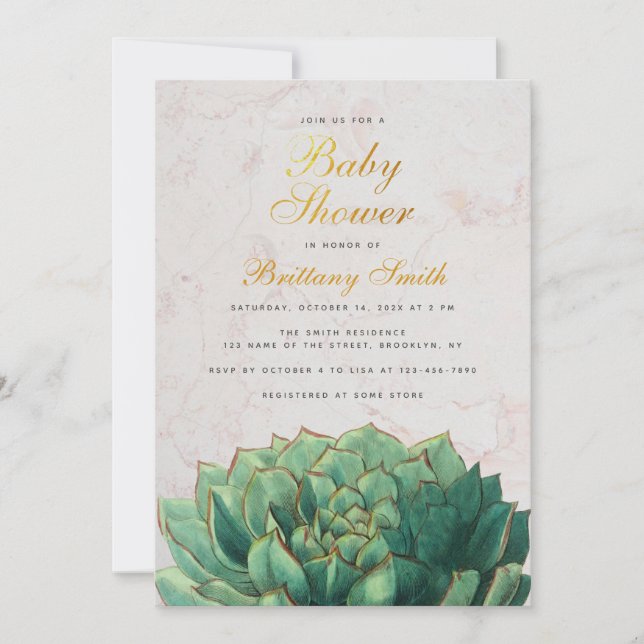 Baby Shower Succulent Elegant Green Gender Neutral Invitation (Front)