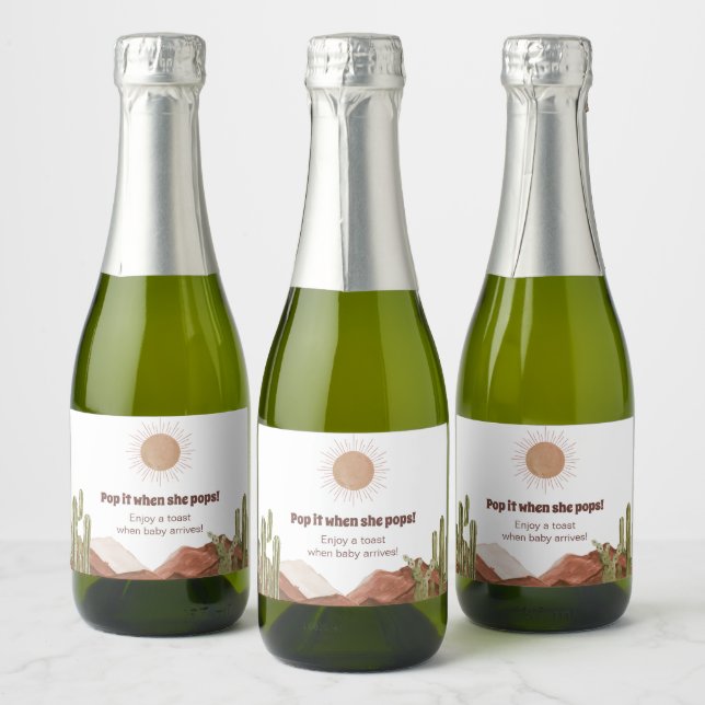 Baby Shower Sun and desert themed Sparkling Wine Label (Bottles)
