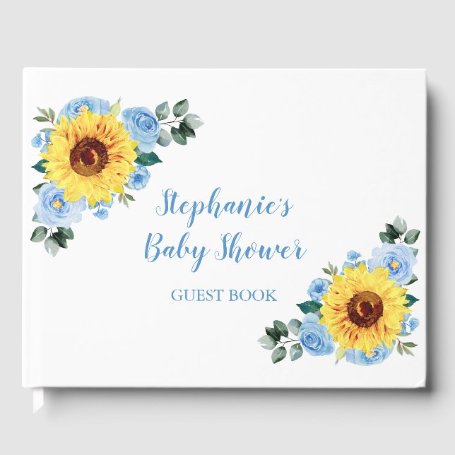 Baby Shower Sunflower Dusty Blue Floral Guest Book (Front)
