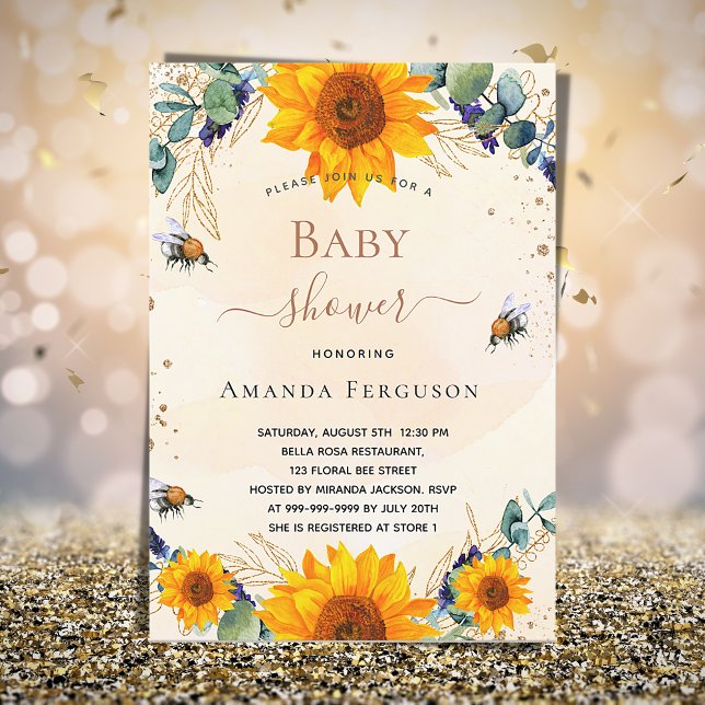 Baby Shower sunflower eucalyptus bees Invitation (Creator Uploaded)