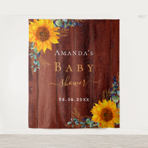 Baby Shower sunflower rustic brown wood eucalyptus Tapestry