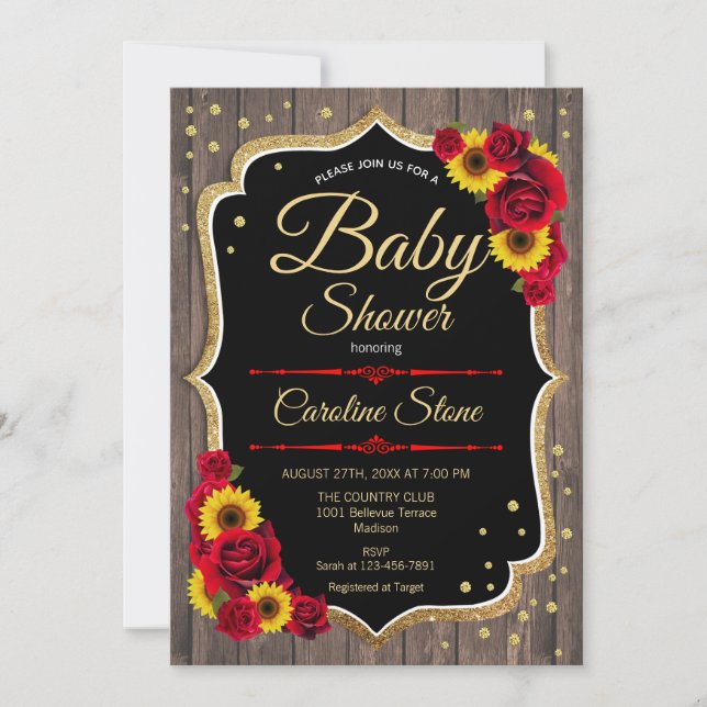 Baby Shower - Sunflowers Roses Rustic Invitation (Front)
