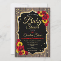 Baby Shower - Sunflowers Roses Rustic Invitation