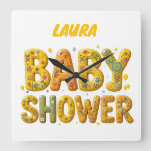 Baby shower surprise square wall clock