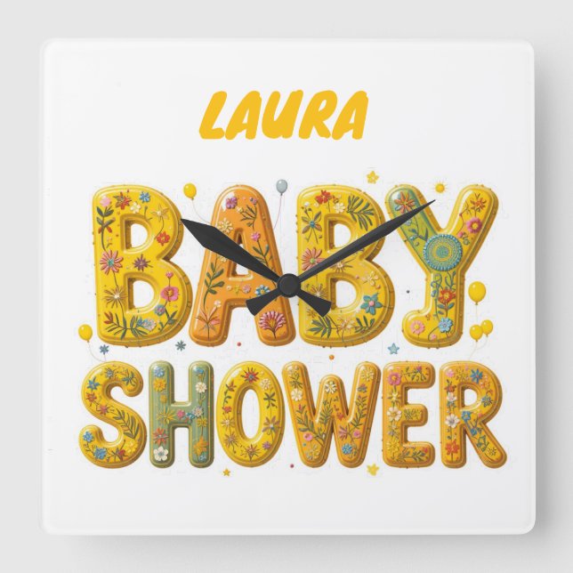 Baby shower surprise square wall clock (Front)