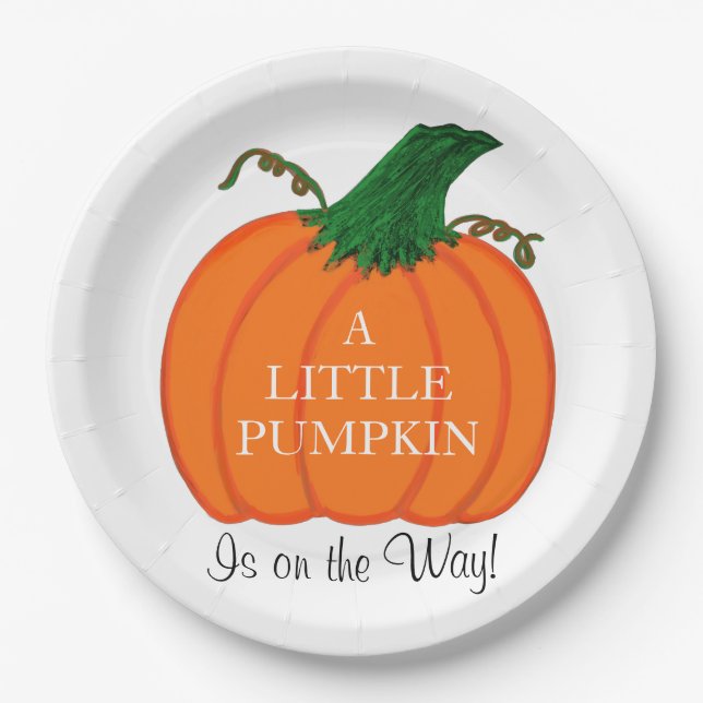 Baby Shower Sweet Baby Orange Pumpkin Paper Plate (Front)