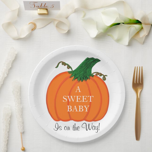 Baby Shower Sweet Baby Orange Pumpkin Paper Plate (Wedding)