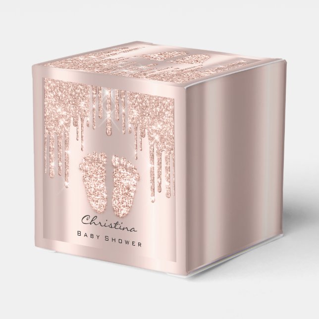 Baby Shower Sweet Feet Drips Rose Glitter Effect Favour Box (Back Side)