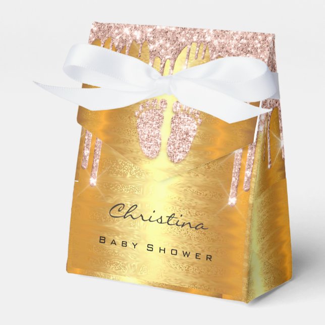 Baby Shower Sweet Feet Drips Rose Gold Glitter  Favour Box (Front Side)