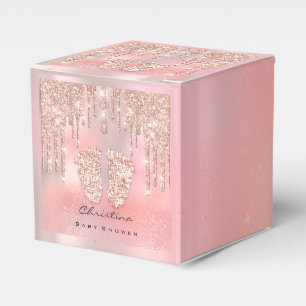 Baby Shower Sweet Feet Drips Rose Pink Glitter Favour Box