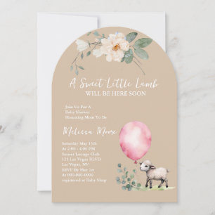 Baby Shower Sweet Little Lamb Pink Balloon Invitation