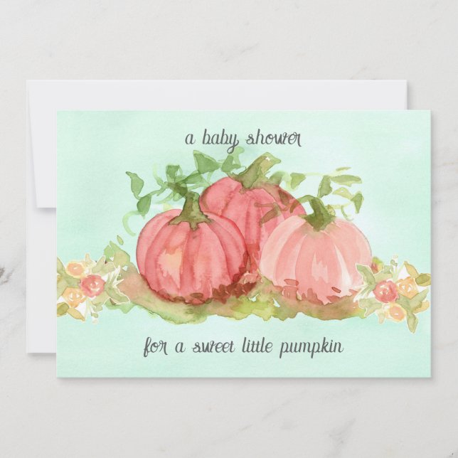 Baby Shower Sweet Little Pumpkin Pink Roses Invitation (Front)