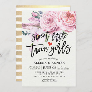 Baby Shower Sweet Little Twin Girls Boho Flowers Invitation