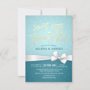 Baby Shower Sweet Little Twin Girls White Ribbon Invitation