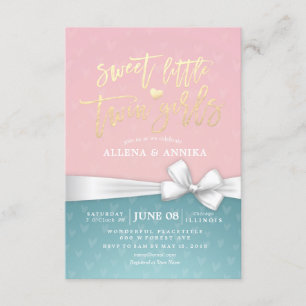 Baby Shower Sweet Little Twin Girls White Ribbon Invitation