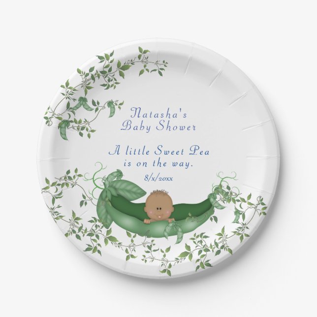 Baby Shower Sweet Pea Green Vines Ethnic Paper Plate (Front)