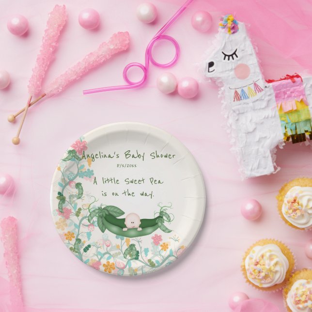 Baby Shower Sweet Pea, Pea Pod, Flowers Paper Plate (Party)