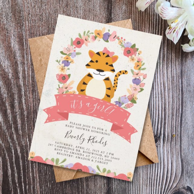 Baby Shower Sweet Tiger and Flowers Invitation (Creator Uploaded)