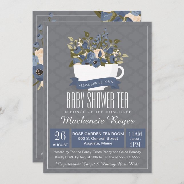 Baby Shower Tea Invitation, Birthday or Sip & See Invitation (Front/Back)
