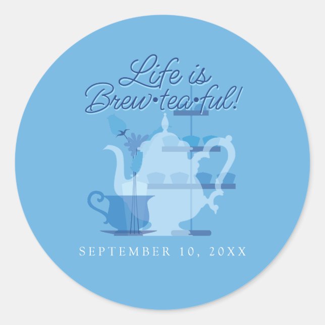 Baby Shower Tea Party Cute Minimalist Chic Blue Classic Round Sticker (Front)