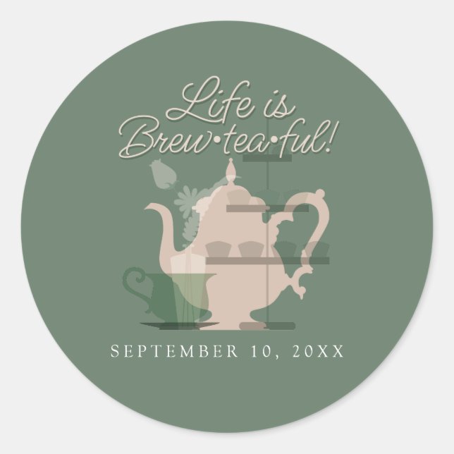 Baby Shower Tea Party Cute Minimalist Chic Green Classic Round Sticker (Front)