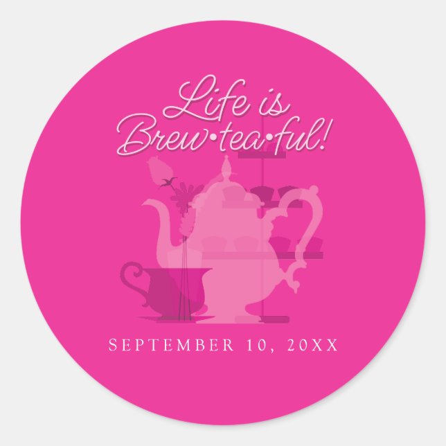 Baby Shower Tea Party Cute Minimalist Chic Pink Classic Round Sticker (Front)