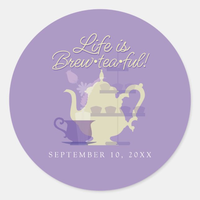 Baby Shower Tea Party Cute Minimalist Chic Purple Classic Round Sticker (Front)