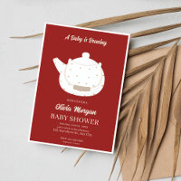 Baby Shower Tea Party Red Invitation Card