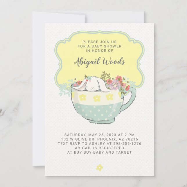 Baby Shower Tea Party White Rabbit Invitation (Front)
