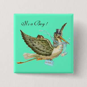 BABY SHOWER ,Teal Green " It's a Boy" 15 Cm Square Badge