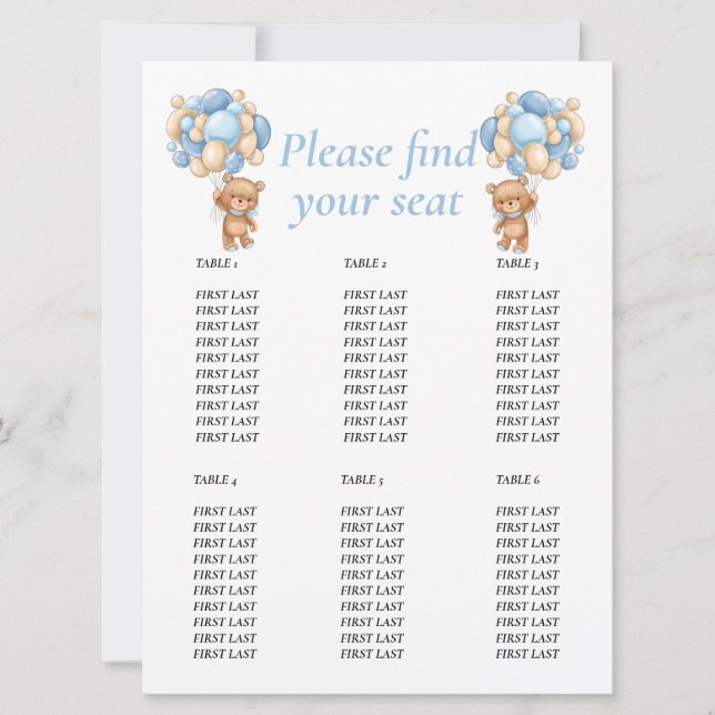 Baby Shower Teddy  Balloon Table chart  Blue Boy Invitation (Front)